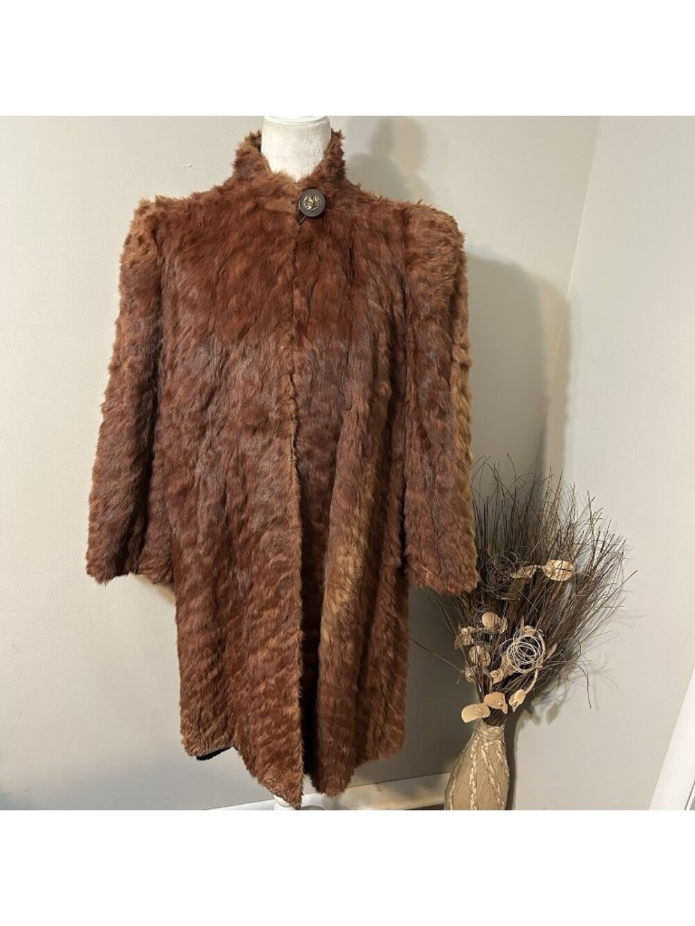 Vtg Neiman Marcus Dallas Mink Fur Coat Mid Length Chestnut Brown Sz L Flaws Read